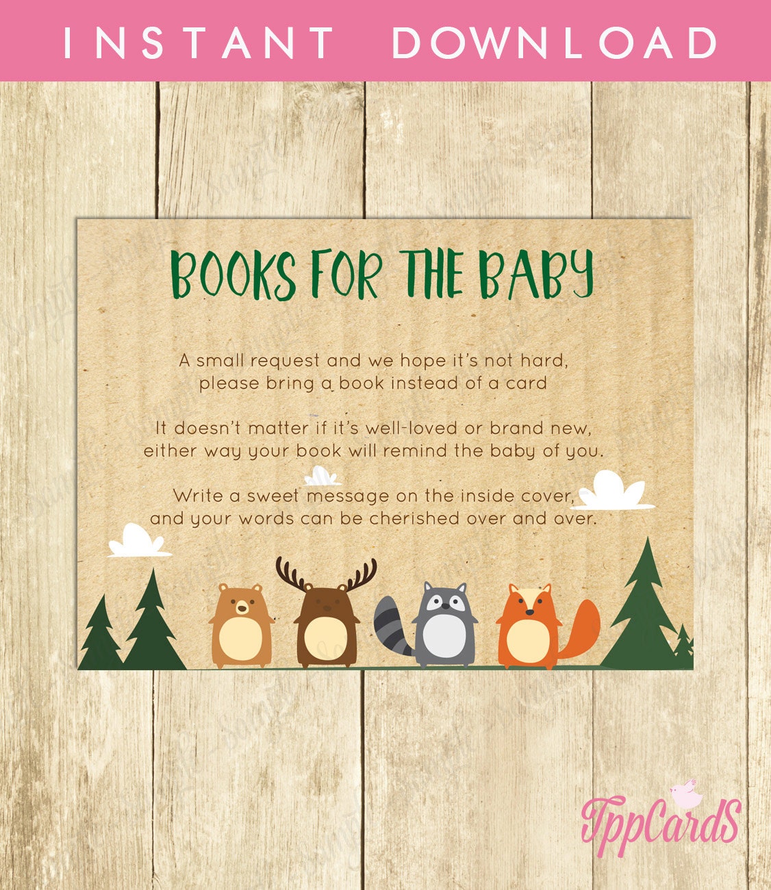 Woodland Baby Shower Printable Bring a Book Instead of a Card