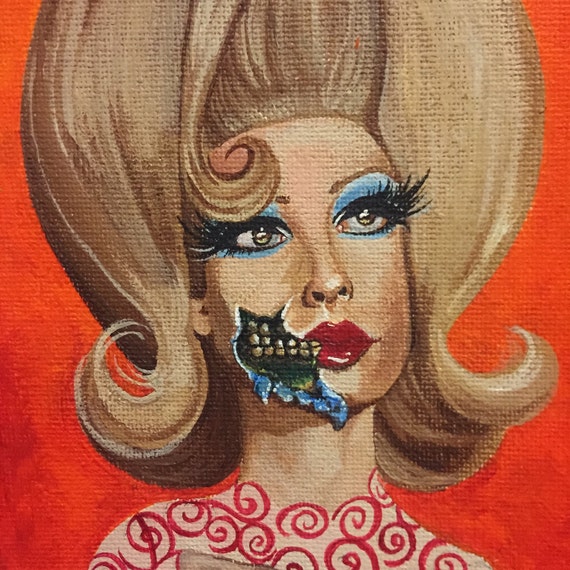 Mars Attacks Female Alien Original Painting 7x9 on canvas