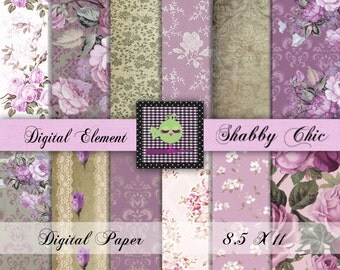 Shabby Lilac Floral Paper, Digital Scrapbook Paper, Shabby Rose Background Digital Papers, Victorin Rose Backgounds. No. P126.DA