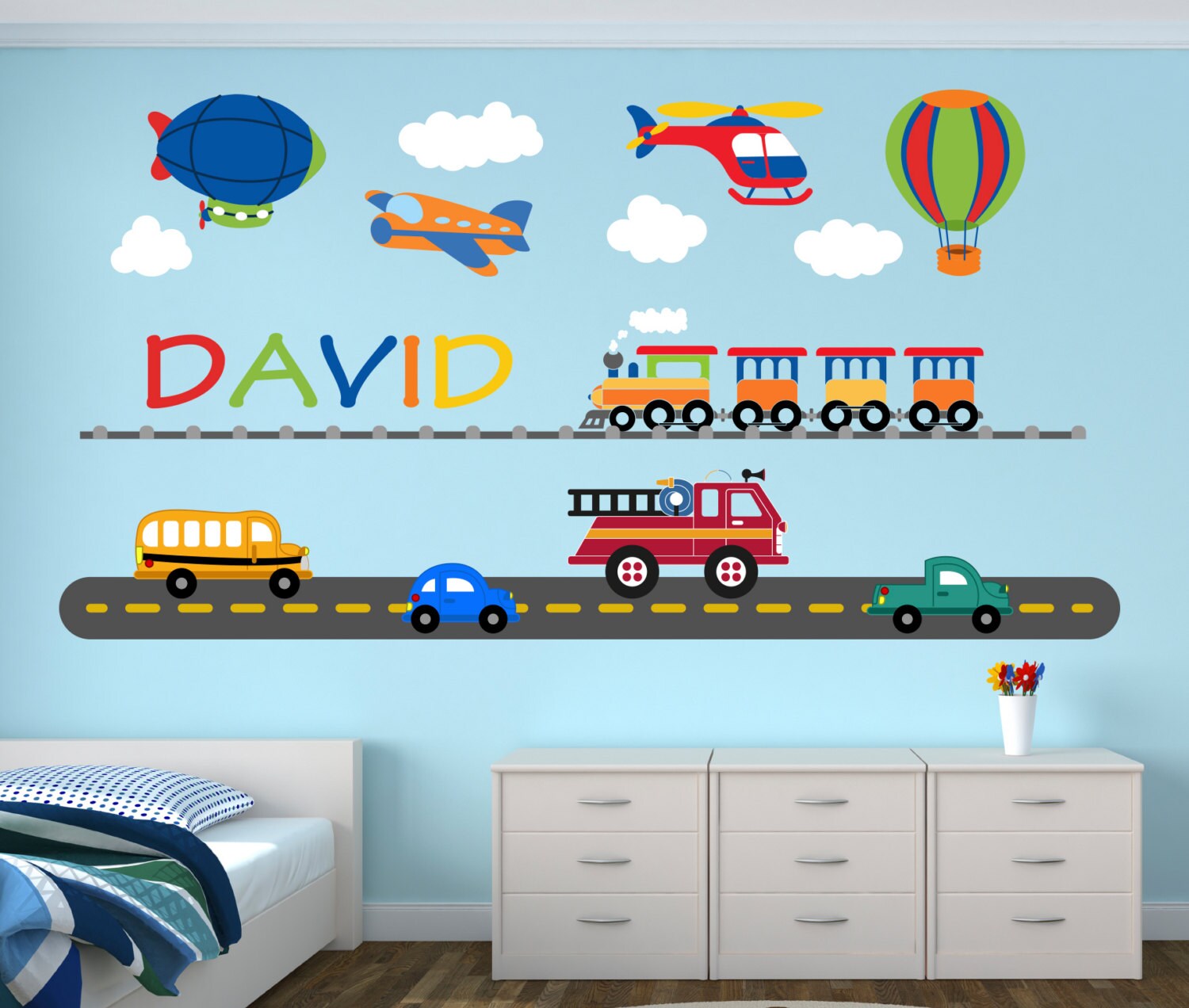 City Transportation Wall Decal Custom Name Wall Decal Cars