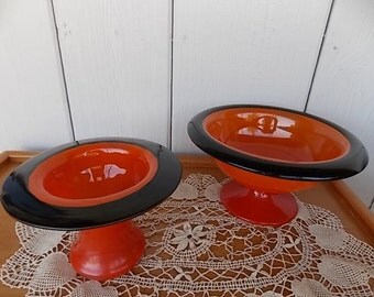 Vintage Orange Glass Pedestal Bowls -2