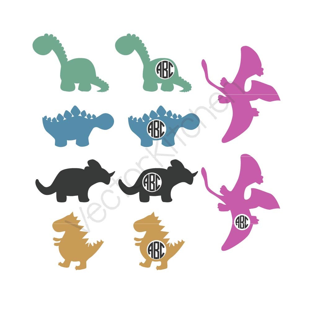 Download Dinosaur Set / Monogram SVG EPS DXF Silhouette Cricut