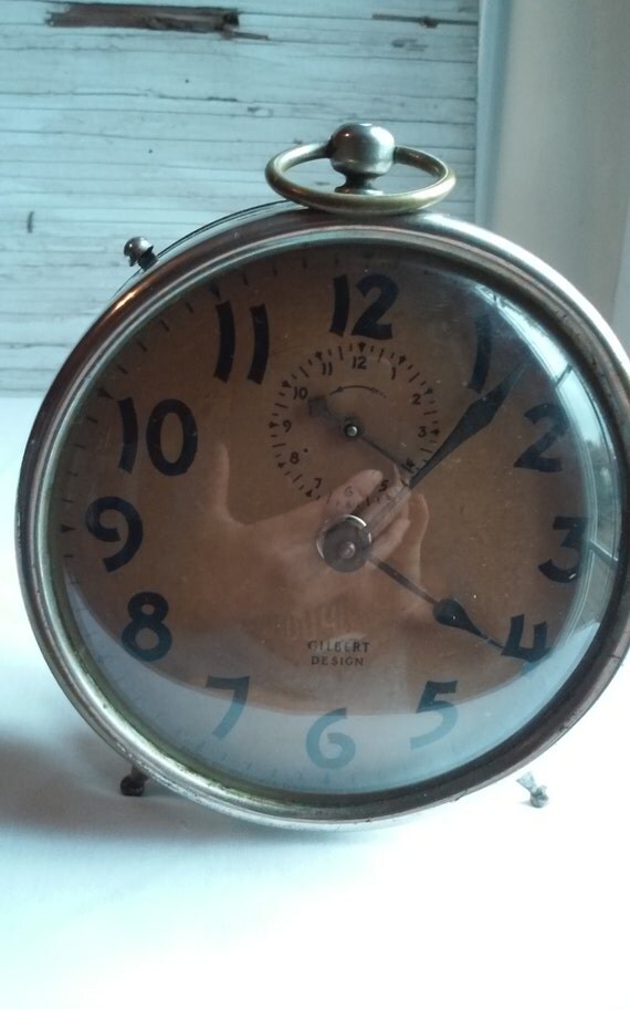Vintage 1920s Gilbert Alarm Clock and working. Nice Stainless
