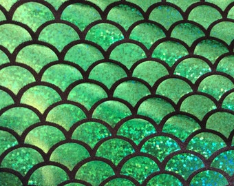 4 way stretch mermaid fabric green hologram headband costume lycra Halloween fish scales dancer skater