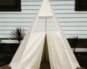 Handmade natural teepee with lace insert