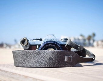 Steel Grey Leather Camera Strap for DSLR or SLR camera, DSLR Camera Strap. Camera accessories. Canon camera strap. Nikon camera strap.