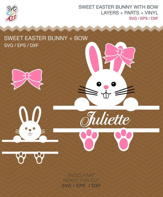 Download Sweet easter bunny Split Bow Frame rabbit DXF SVG by SvgCutArt