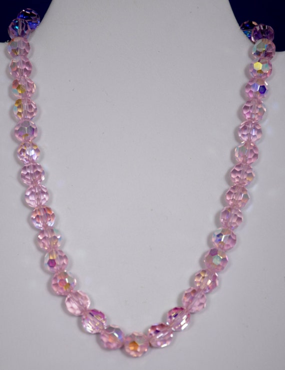 Necklace Handmade Pale Pink Crystal Beads adjustable from