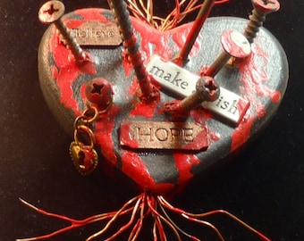 Punk Heart Wall Art, Small Wall Art Sculpture, Mixed Media Wall Art, Unique Small Wall Art, Small wall sculpture, Sarcastic Valentine