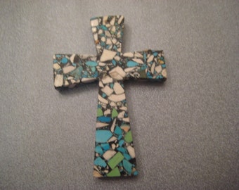 Mosaic Turquoise Magnesite Large Cross Pendant 1 pc