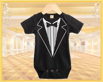 Classic Baby Tuxedo Black onesie Baby Gift Tuxedo Onesie, Printed White on Black Onesie