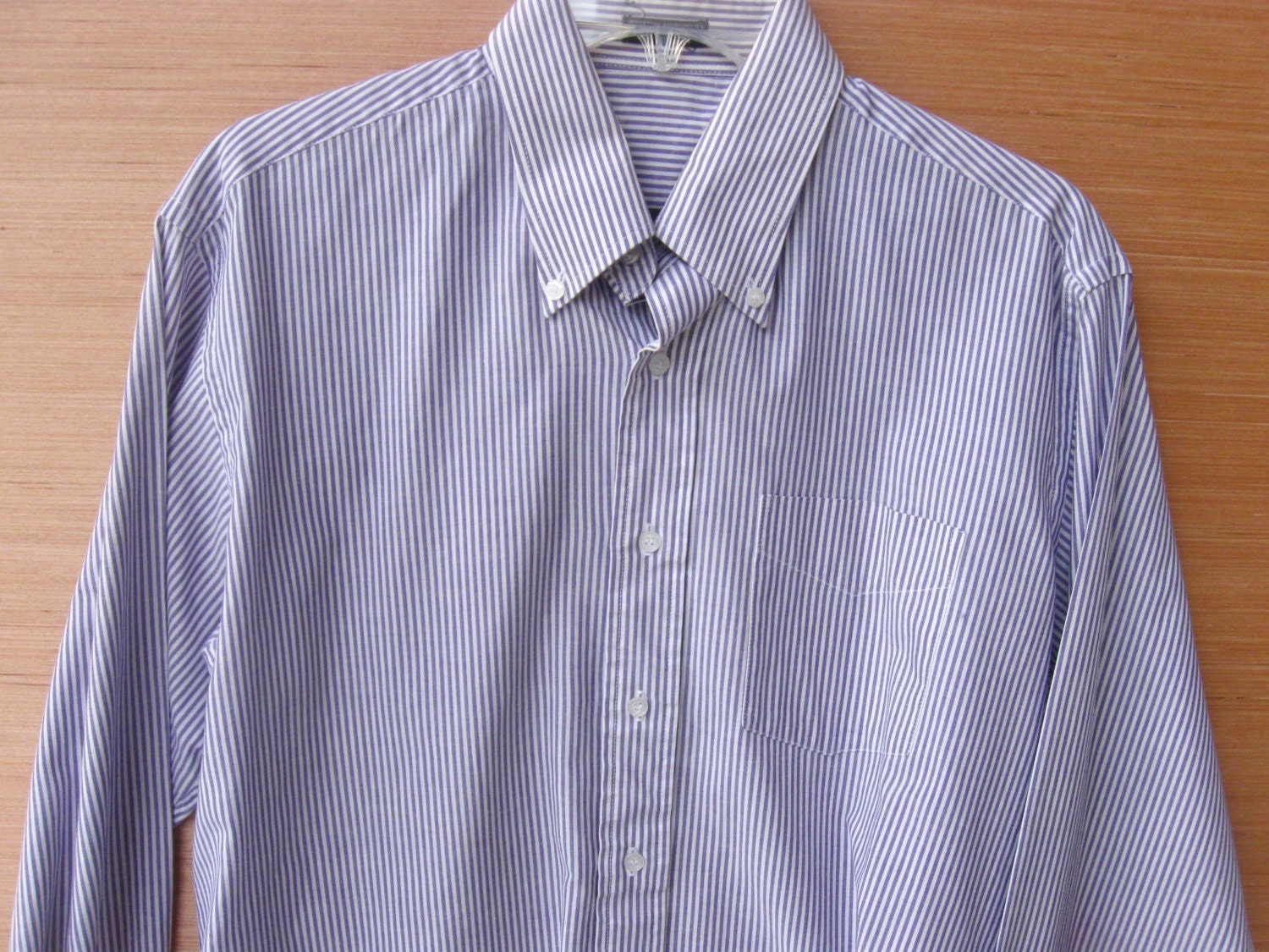 Vintage Men's Striped Shirt Purple and White Long Sleeve