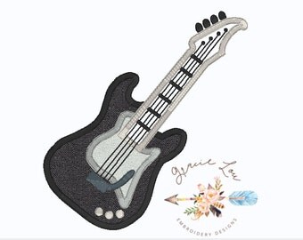 Electric Guitar Embroidery Design, guitar embroidery design, guitar appliqué design 4x4 and 5x7
