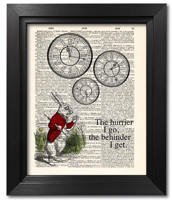 Alice in Wonderland white rabbit Quote print by RetroSalonPrint