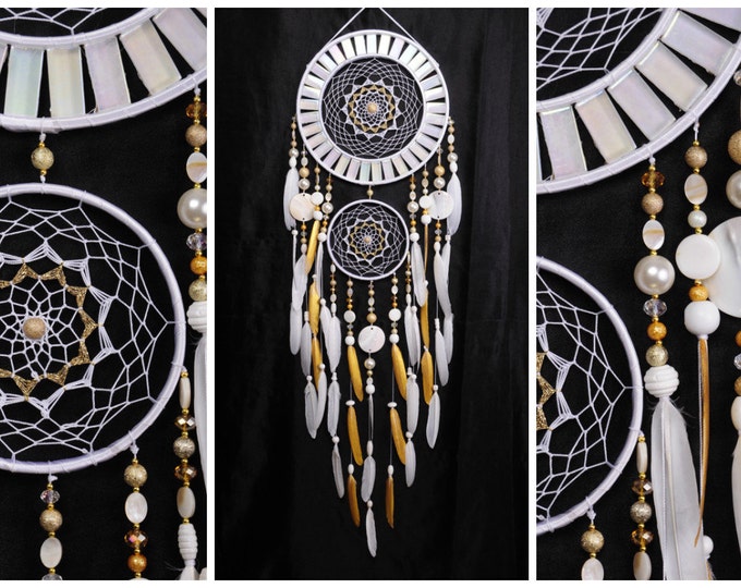 NOW Dreamcatcher White gold mosaic Dream Catcher Large Dreamcatcher New Dream сatcher gift idea pearlescent dreamcatcher boho dreamcatcher