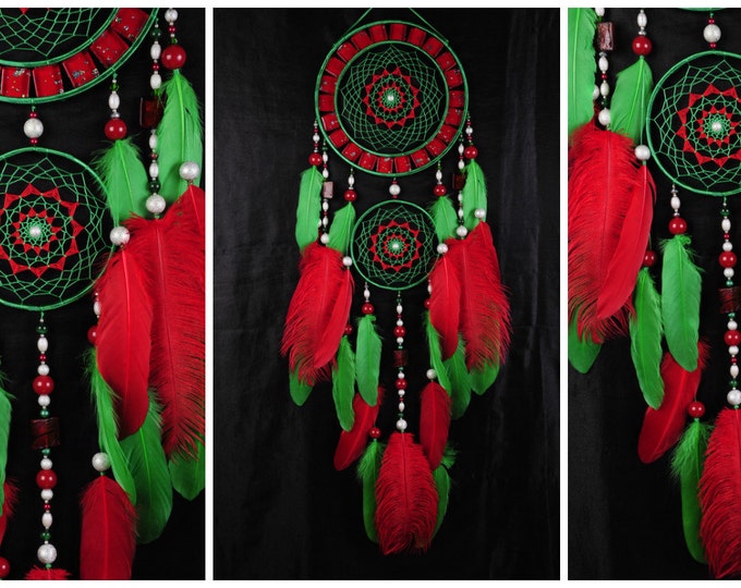 Dreamcatcher red green mosaic Dream Catcher Large Dreamcatcher New Dream сatcher gift idea NEW YEAR dreamcatcher boho dreamcatcher wall gift