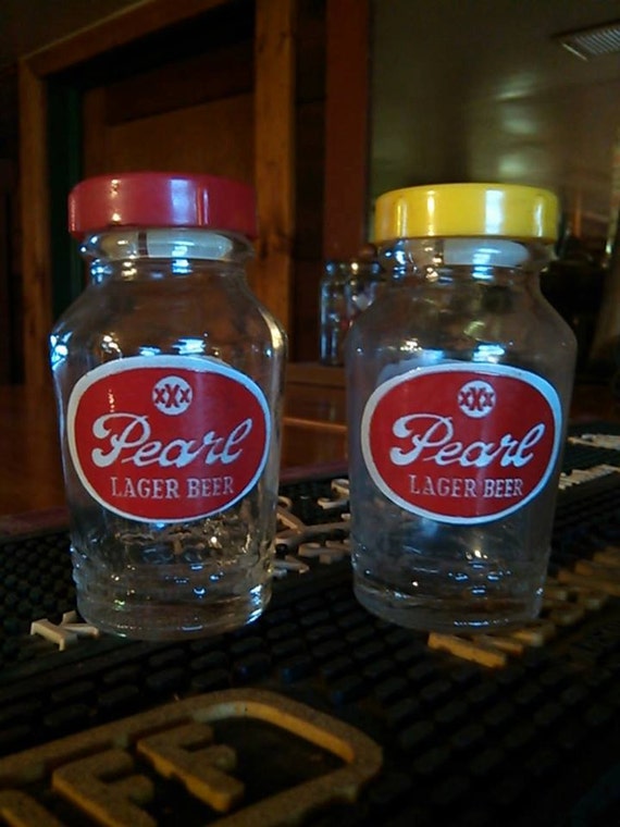 Vintage Pearl Lager Beer Glass Salt and Pepper Shaker Set