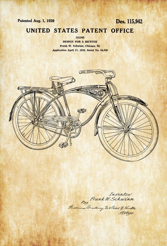Schwinn Bicycle Patent Vintage Bicycle Bicycle Blueprint