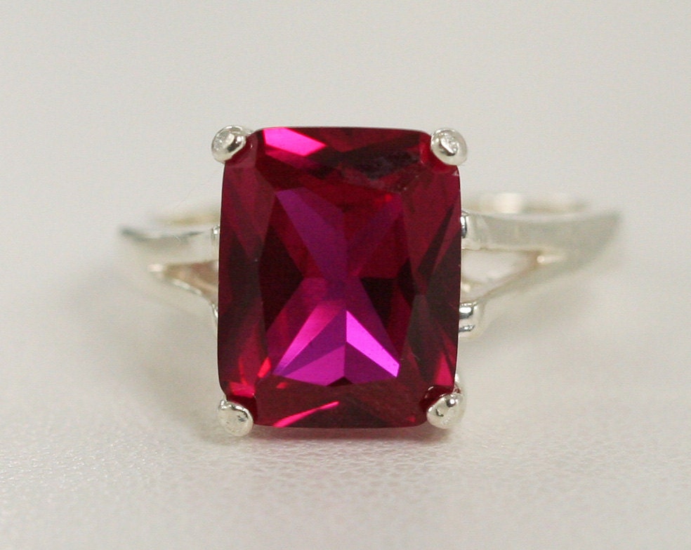 Ruby Ring Sterling Silver Emerald Cut Ruby Ring July by AerLuna