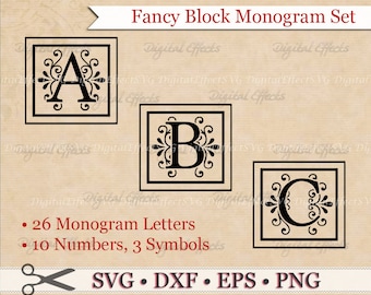FANCY BLOCK MONOGRAM Svg, Dxf, Eps & Png Files, Regal Inspired Digital Block Letters,Silhouette Studio,Block Monogram Font Cut Files, Cricut
