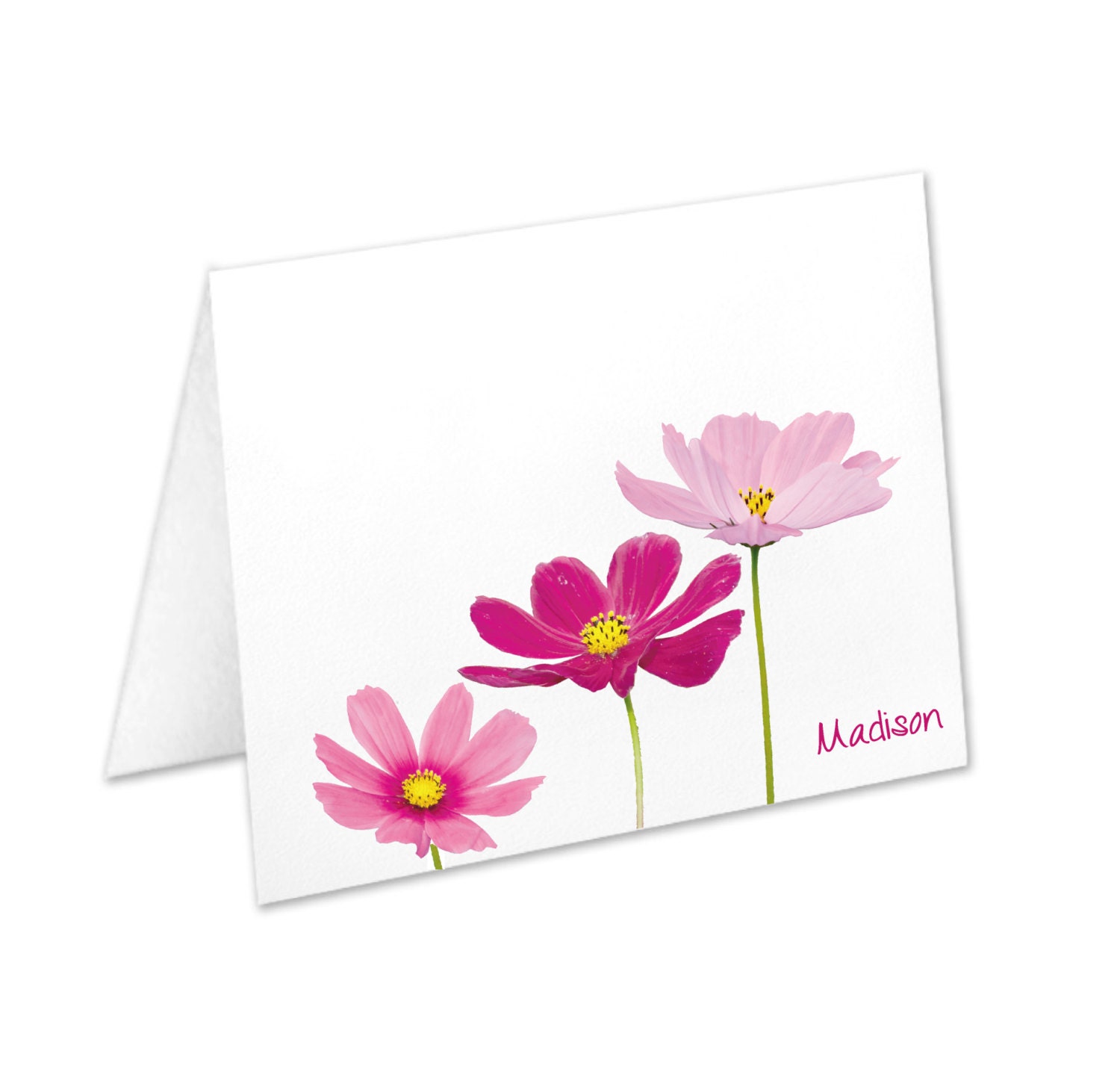 Personalized Flower Note Cards Stationery Set Pink Flowers