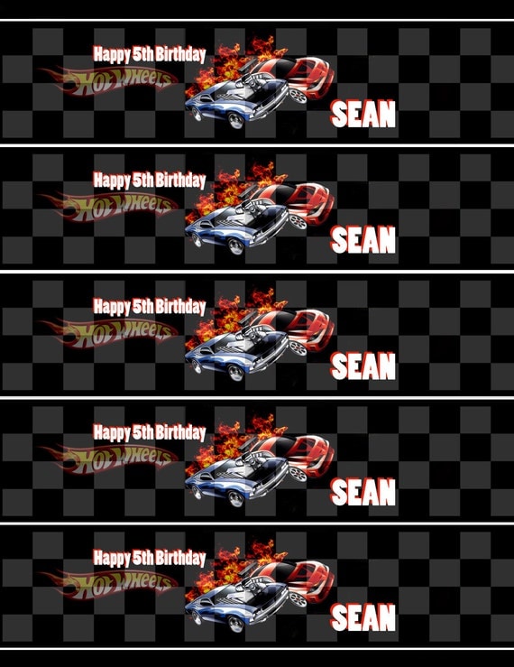 Hot Wheels Birthday Party Water Bottle Labels