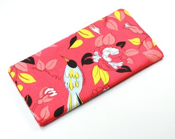 BIRDS Fabric Case, Sunglasses Case, Fabric Eyeglasses Case, Red Fabric Case, Bird Fabric Snap-on Case