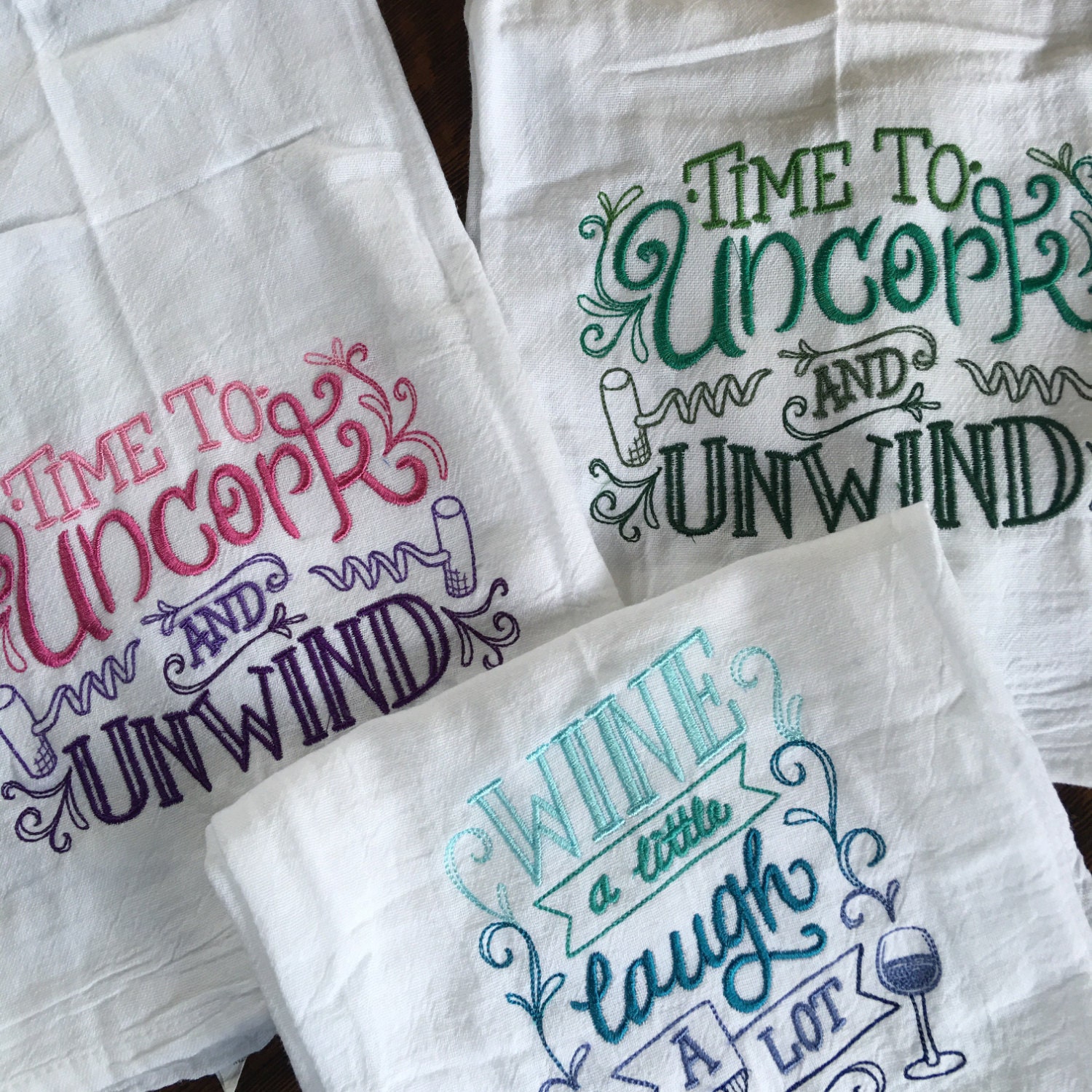 Wine Towel Set 2 embroidered wine towels wine lovers gift