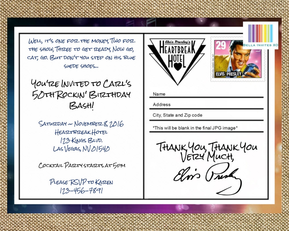 Elvis Birthday Invite Elvis Party Invites Elvis Birthday
