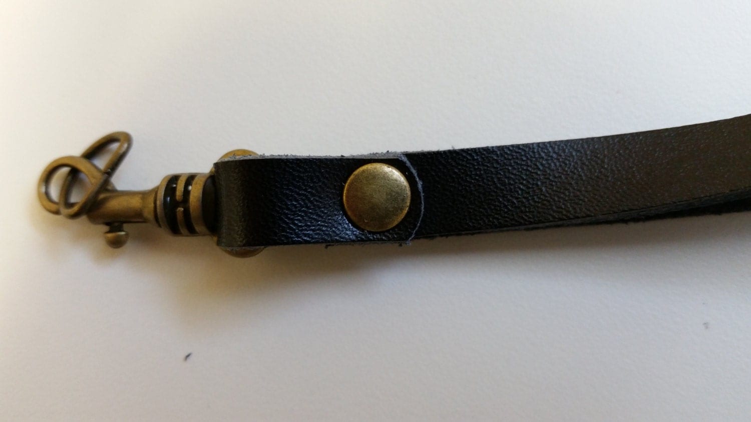 18 Black Genuine Leather Wristlet Strap Handle Antique Gold