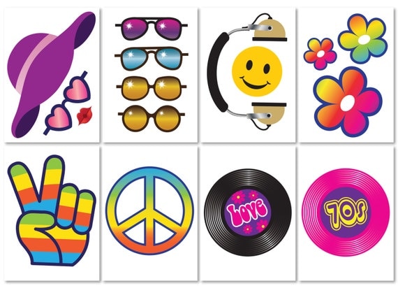 70s Party Photo Booth Props Set. Instant Download Photobooth.