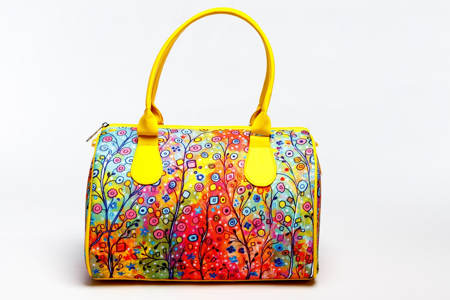 Bright Yellow Summer Handbag with Flower Print by MyBrightBag