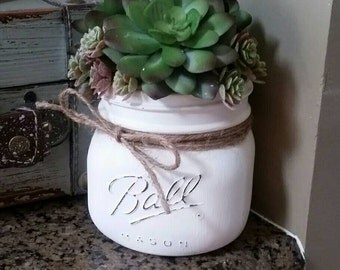 Mason Jar Centerpiece - Succulent Plant Decor - Succulent plants - Mason jar table decor - Rustic Mason Jar Centerpiece - Rustic Home Decor