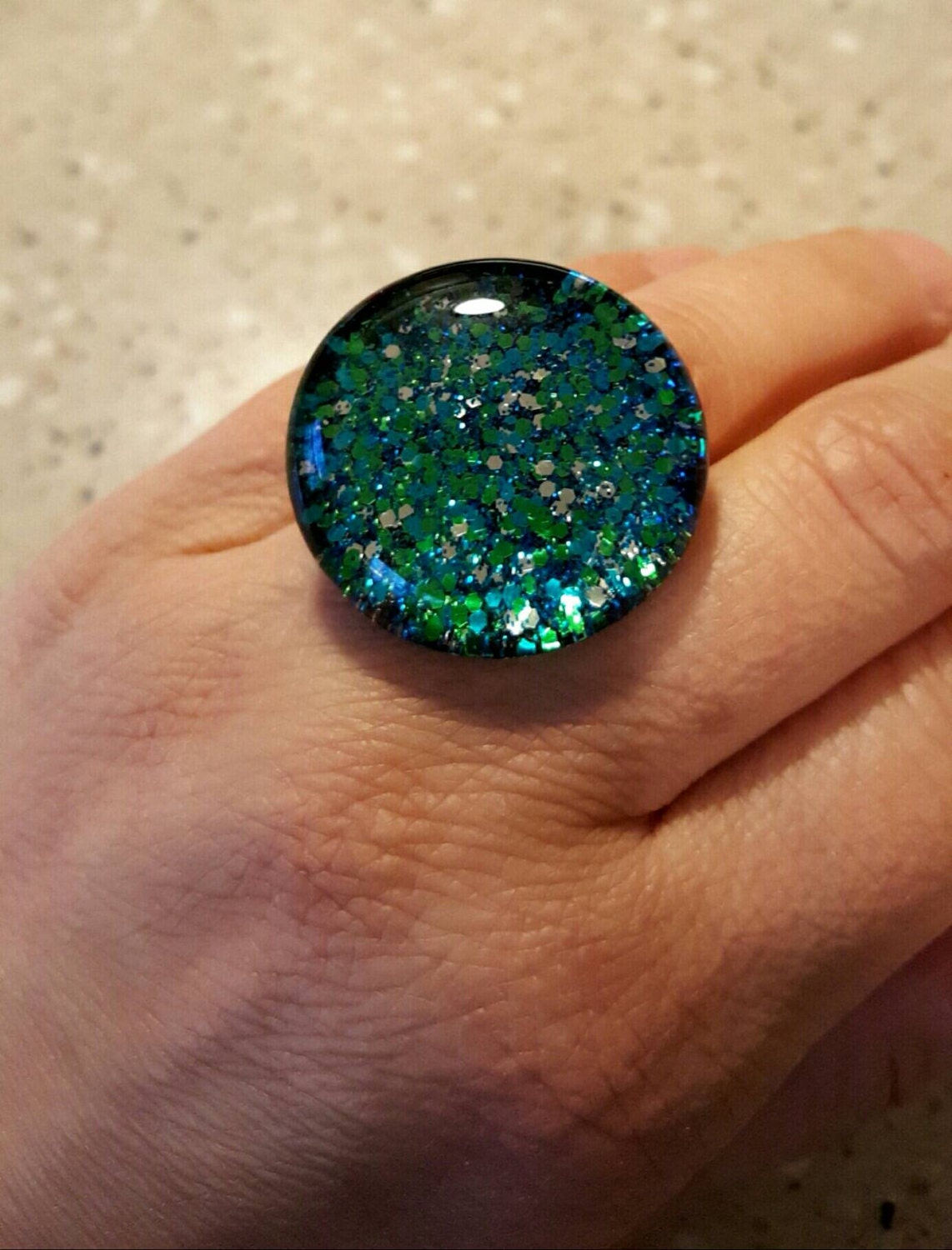 Teal Glitter Ring /Aqua Glitter Jewelry/Princess by PopRocksBox