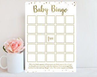 Baby Bingo Game Baby Shower Bingo Printable Card Activity Gold Confetti Decor Baby Shower Games Prefilled Bingo Party Games BBSG1