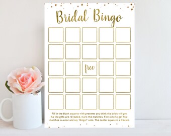Bridal Bingo Game Bridal Shower Bingo Printable Card Activity Gold Confetti Decor Bridal Shower Games Prefilled Bingo Party Games BRSG1
