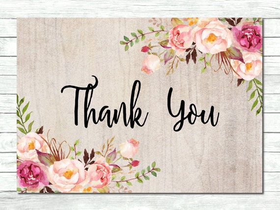 Floral Boho Thank You Card Printable Boho Floral Thank You