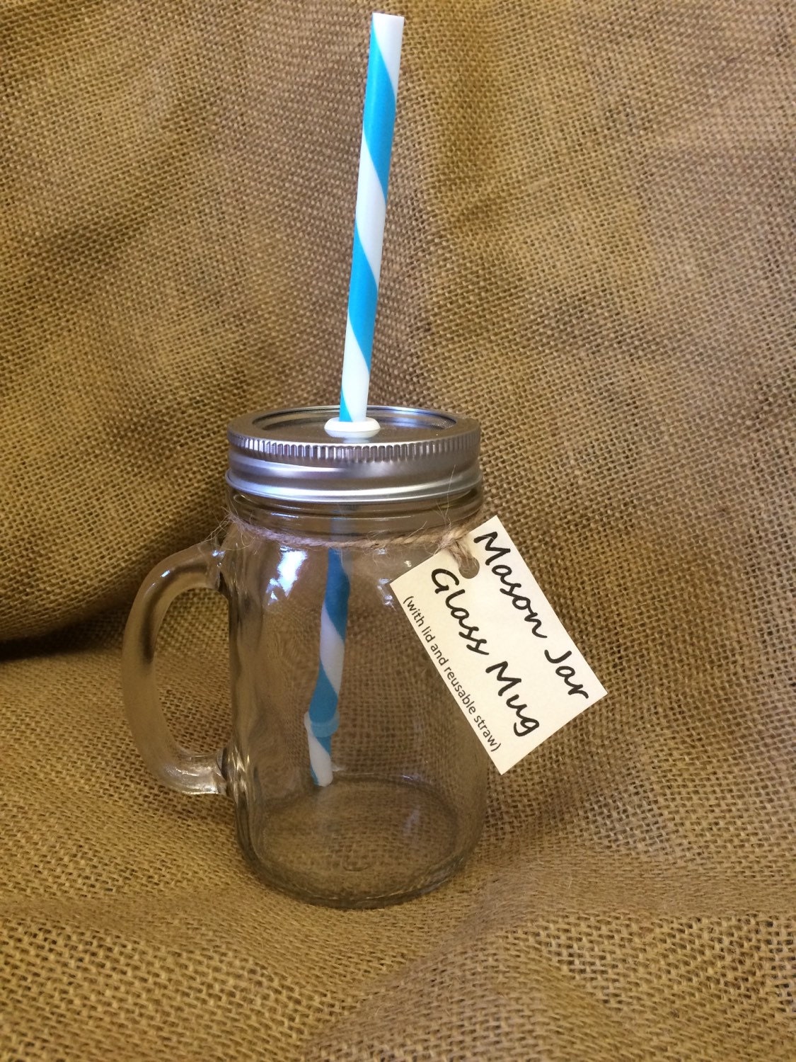 Handmade Glass Mason Jar Drinking Cup with Handle by KKCraftCabin
