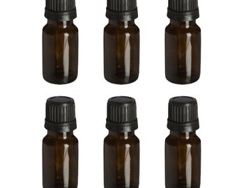 NEW 6 Pack of Essential Oil Amber Glass Bottles With Orifice And Cap 10 ml Size