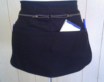 apron w/zipper ,polyester waist apron, apron with pockets , waist apron , black waist apron