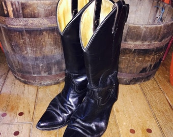 Vintage leather black Cowboy boots