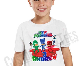 Customized PJ Masks Birthday Shirt Add Name & AGE Gift Favors Personalized PJ Masks Birthday Shirt