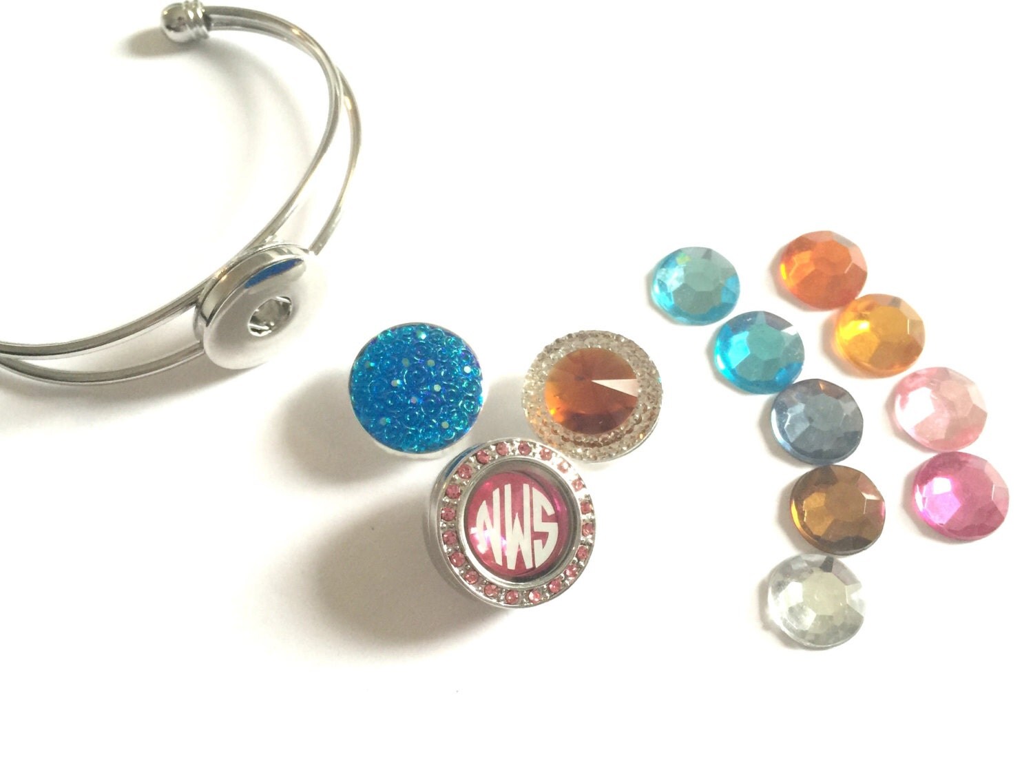Silver Monogrammed Snap Bracelet With Interchangeable Snaps