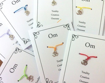 30 X OM Wish Bracelet, Yoga Lover Gift, Yoga Themed Favor, Yoga, Friendship Gift, Friendship Favors, Yoga Party Gift, Friendship Party, OM