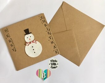 Snowman Christmas Card, Glitter, Handmade, Handstamped