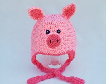 Pink pig crochet hat - newborn-adult hat - baby shower gift idea - crochet hat - pig hat