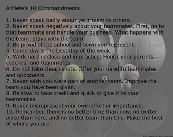 Ten Commandments for Athletes Digital Print, Downloadable Rules for Athletes, Athletic Rules of Behavior Print, Athlete's Rules Wall Art