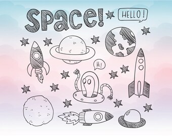 Space elements - SVG space elements - Aliens rockets Planets vector graphic - Silhouette and cricut designs for cutting