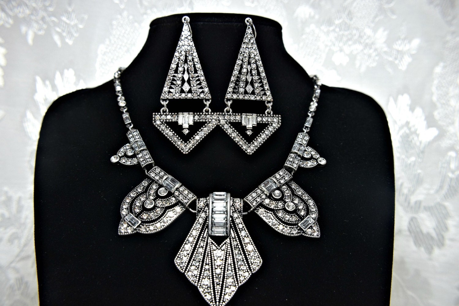 Ensemble de collier de style ART déco, Gatsby le magnifique ensemble de collier, des années 1920 rugissant des années 20 Déclaration de cristal géométrique