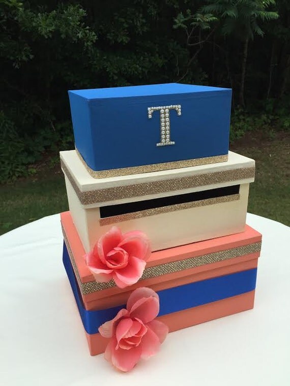 Wedding Card Box Centerpiece MidSize 3 Tier Navy Cobalt